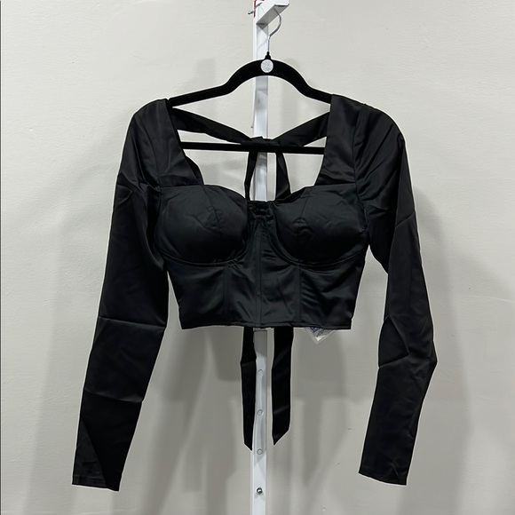 Danielle Guizio satin bustier Crop Top Black open Back - Picture 2 of 7